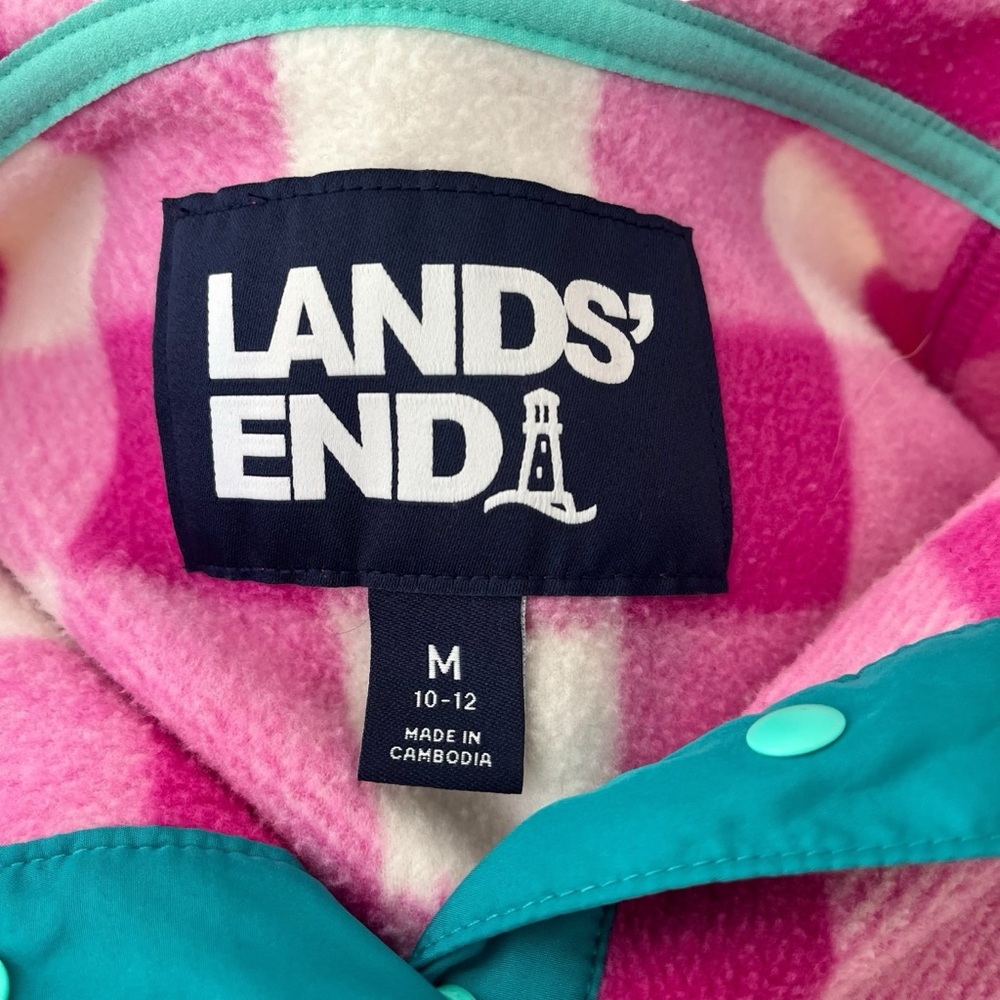 Lands’ End Heritage pullover fleece verbena buffalo check snap neck M - Picture 7 of 10